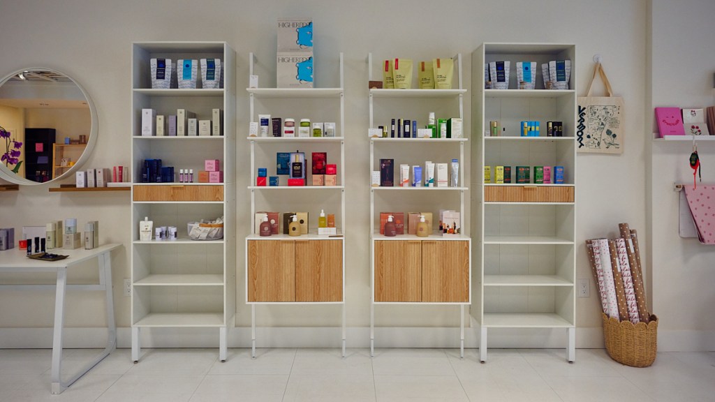 store display shelves of beauty products